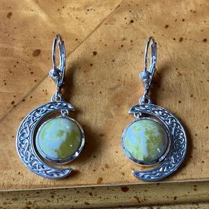 Natural Connemara Marble Sterling Silver Moon Earrings